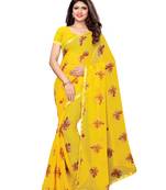 Yellow Printed Chiffon Saree With Blouse