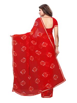 Red Printed Chiffon Saree With Blouse 4