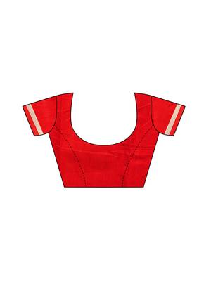 Red Printed Chiffon Saree With Blouse 5