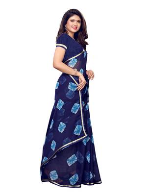 Navy Blue Printed Chiffon Saree With Blouse 3
