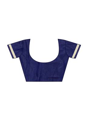 Navy Blue Printed Chiffon Saree With Blouse 5