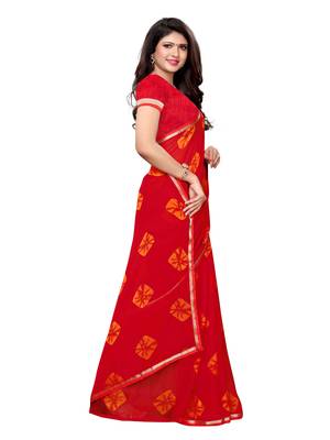 Red Printed Chiffon Saree With Blouse 3