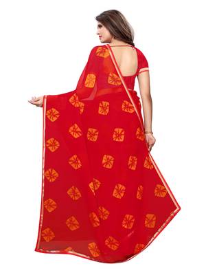 Red Printed Chiffon Saree With Blouse 4