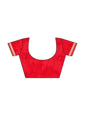 Red Printed Chiffon Saree With Blouse 5