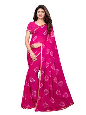 Pink Printed Chiffon Saree With Blouse 1
