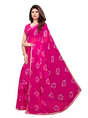 Pink Printed Chiffon Saree With Blouse 2