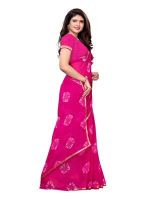 Pink Printed Chiffon Saree With Blouse 3