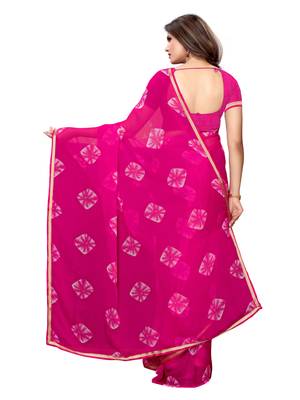 Pink Printed Chiffon Saree With Blouse 4