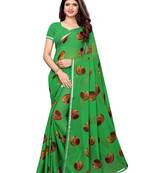 Green Printed Chiffon Saree With Blouse