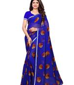 Blue Printed Chiffon Saree With Blouse