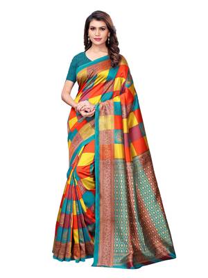Multicolor Printed Poly Silk Saree With Blouse 1