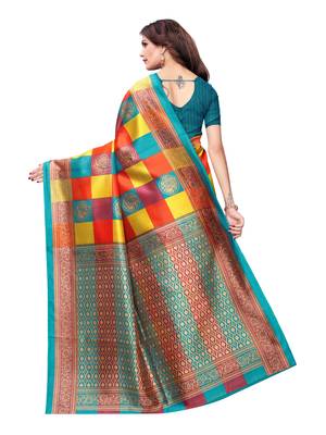 Multicolor Printed Poly Silk Saree With Blouse 4