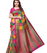 Multicolor printed art silk saree with blouse