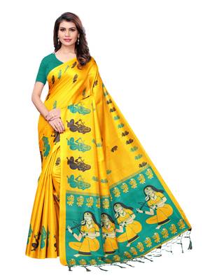 Yellow Printed Art Silk Saree With Blouse 1