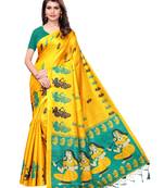 Yellow Printed Art Silk Saree With Blouse
