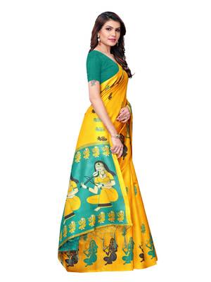 Yellow Printed Art Silk Saree With Blouse 3