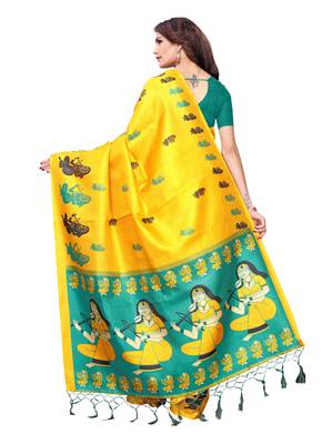 Yellow Printed Art Silk Saree With Blouse 4