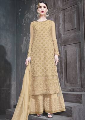 Cream Embroidered Net Salwar 1