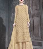 Cream Embroidered Net Salwar