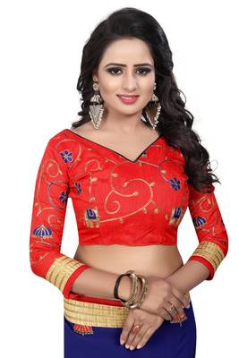 Navy blue embroidered faux chiffon saree with blouse 5