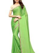Parrot green plain fancy fabric saree with blouse