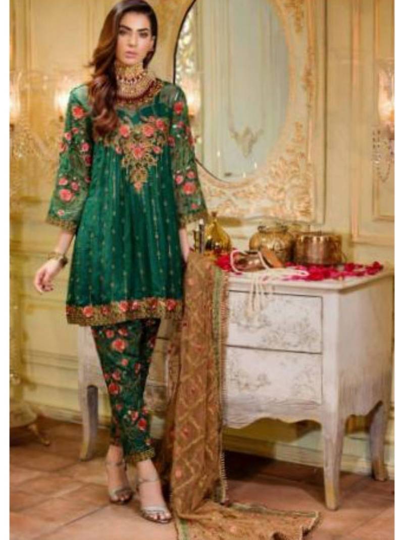 sachin and babi light blue dress ASIM JOFA NOORIE MAAHRU EMBROIDERED CHIFFON DRESS| UNSTITCHED PARTY WE –  Shaebiz Collection main image 0