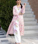 White Printed Cotton Kurtis With Pant Set