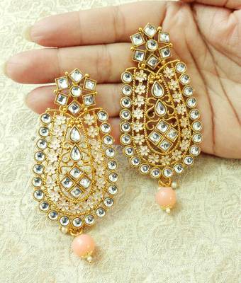 Lalso Designer Peach Matt Meenakari Enamel Kundan Earrings - LME11_BG 1