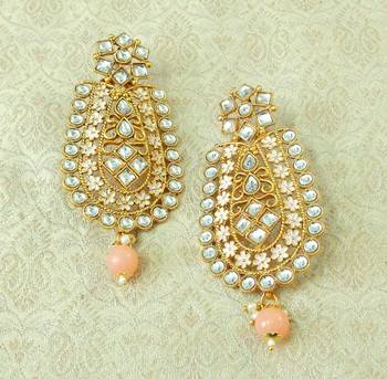 Lalso Designer Peach Matt Meenakari Enamel Kundan Earrings - LME11_BG 2