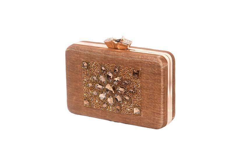 Net Silk Made Black Color Clutch With Stone Embellishemnt Work