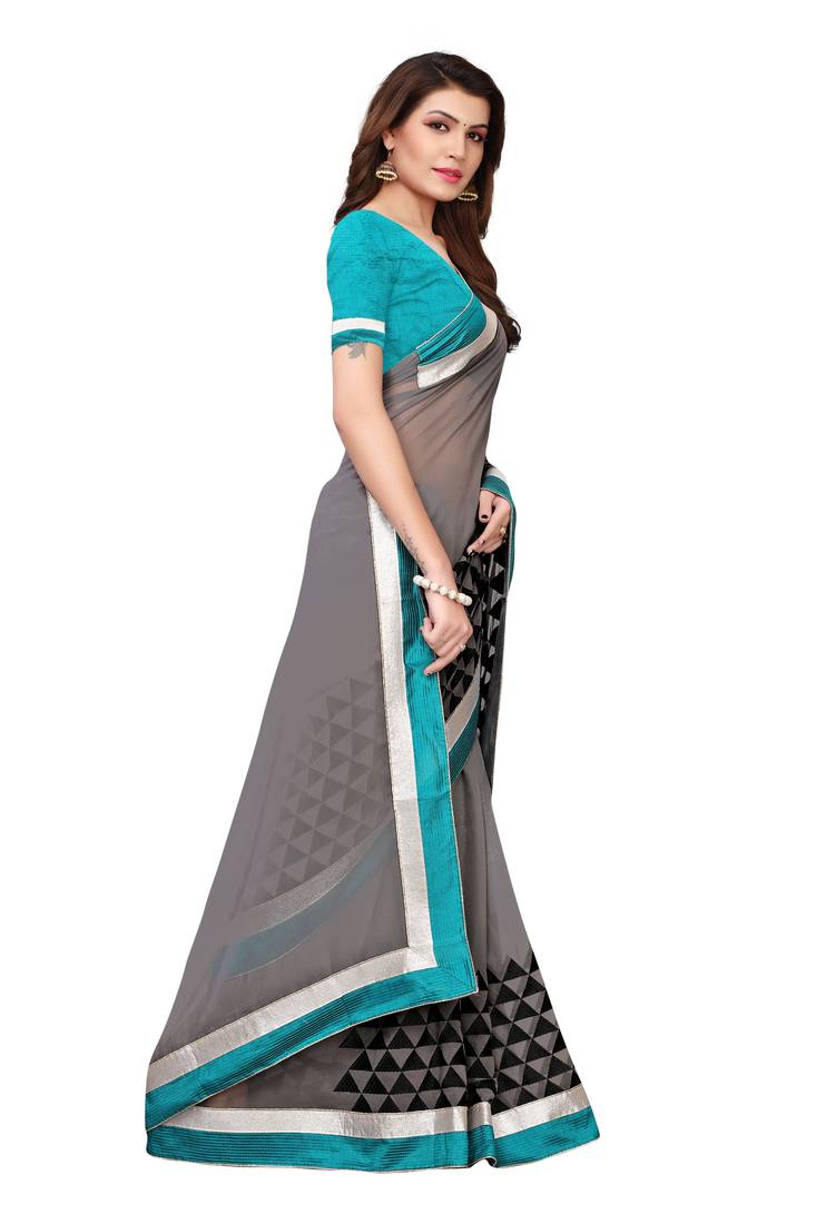 Multicolor Silk Printed Saree With Blouse Piece main image 0