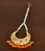 Gold Plated with Orange Beads Traditional Styled Maang Tikka