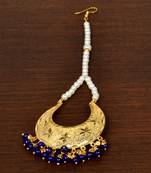 Gold Plated with Blue Beads Traditional Styled Maang Tikka