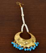 Gold Plated with Turquoise Beads Traditional Styled Maang Tikka