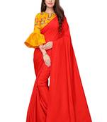 Orange plain art silk saree with blouse
