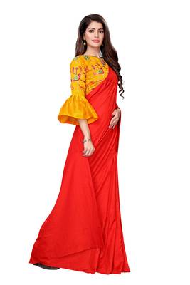 Orange plain art silk saree with blouse 3