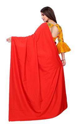 Orange plain art silk saree with blouse 4