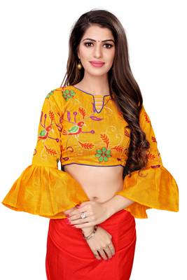 Orange plain art silk saree with blouse 5