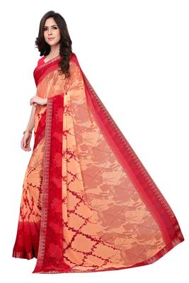 Orange printed georgette saree with blouse 2