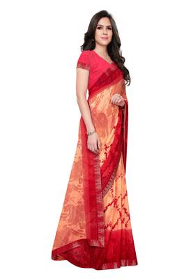 Orange printed georgette saree with blouse 3