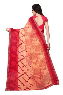Orange printed georgette saree with blouse 4