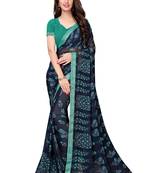 Navy blue printed georgette saree with blouse