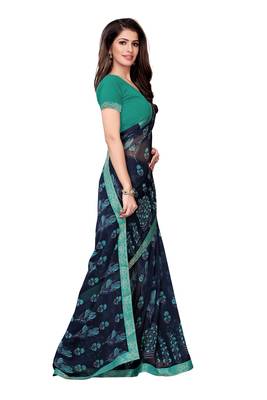 Navy blue printed georgette saree with blouse 3