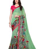 Green printed georgette saree with blouse