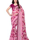 Pink printed georgette saree with blouse