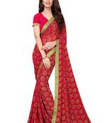 Pink printed georgette saree with blouse