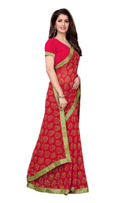 Pink printed georgette saree with blouse 3