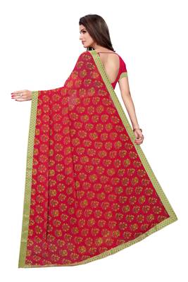 Pink printed georgette saree with blouse 4