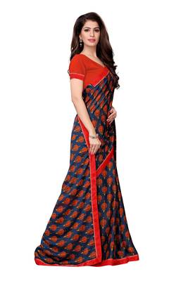 Navy blue printed georgette saree with blouse 3