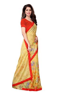 Yellow printed georgette saree with blouse 3